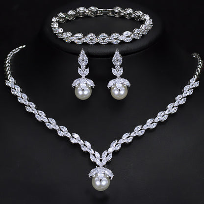 Simple Bridal Zircon Imitation Pearl Suite Wedding Dress Necklaces