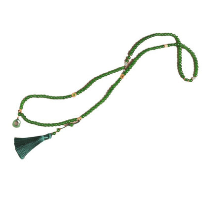 Chinese Style Long Green Beaded National Chain Necklaces