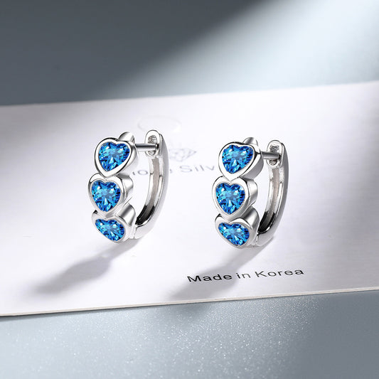 Diamond Ear Blue Zircon Female Temperament Earrings