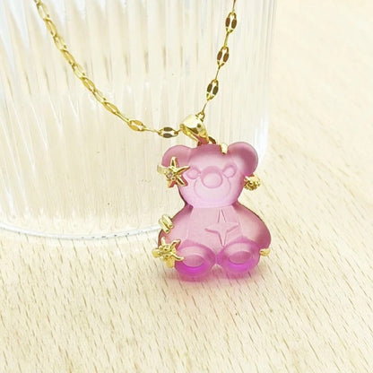 Women's Copper Micro Inlaid Zircon Resin Bear Stainless Steel Light Necklaces