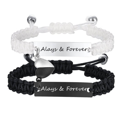 Stainless Steel Suit Curved Lettering Couple Black White Bracelets