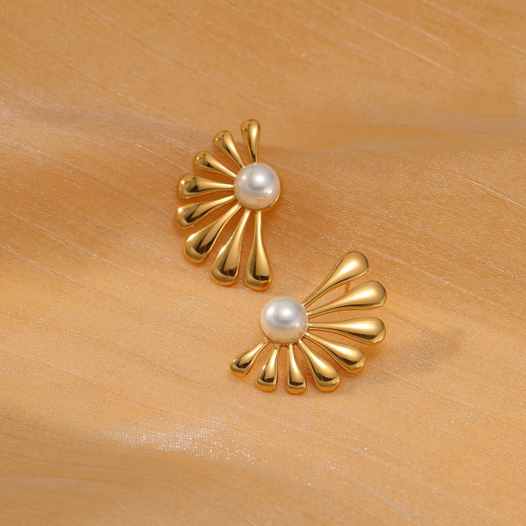 Titanium Steel Pearl Flower High-grade Simple Earrings