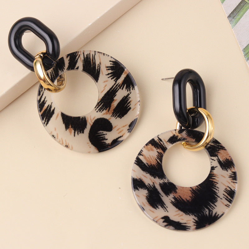 Women's Hollow Color Round Acrylic Personality Leopard Earrings