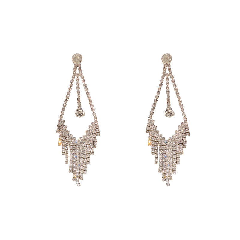 Temperament Sier Series Long Fringe Fashionable Classy Ear Earrings