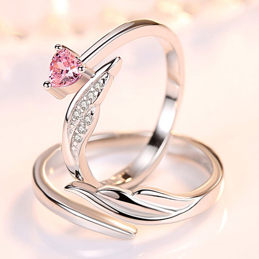 Women's & Men's Angel Wings Couple Sier Plated Opening Rings