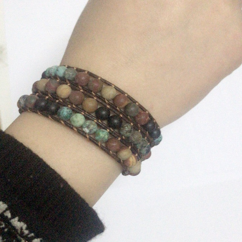 Colorful Emperor Stone Hand-woven Cowhide String Bracelets