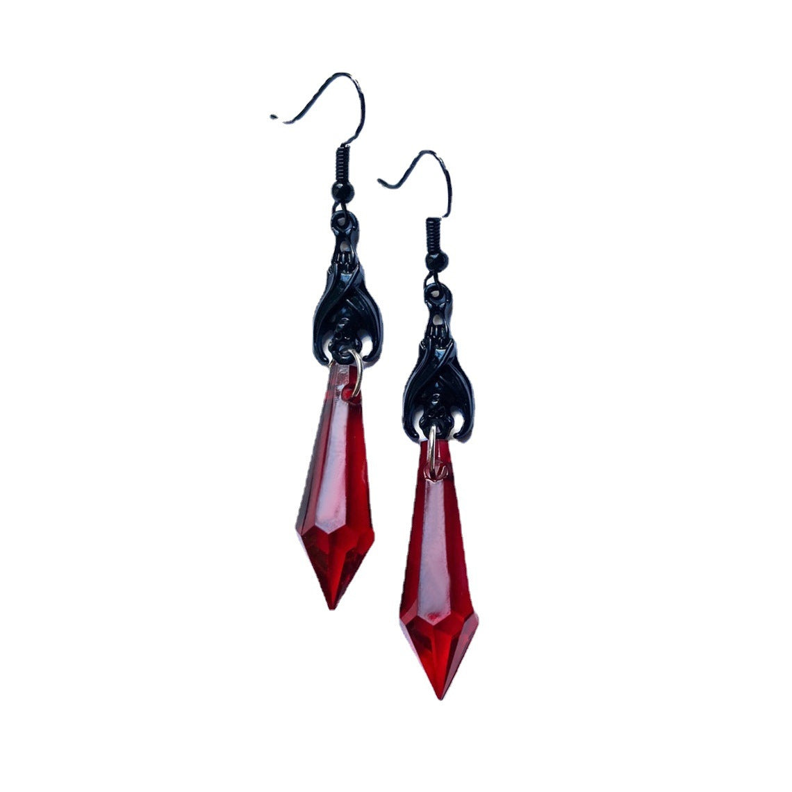 Unique Gothic Black Bat Red Teardrop Earrings