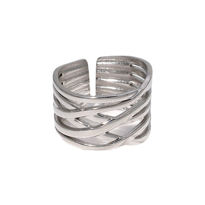 Geometry Pattern Line Titanium Steel Wide Rings