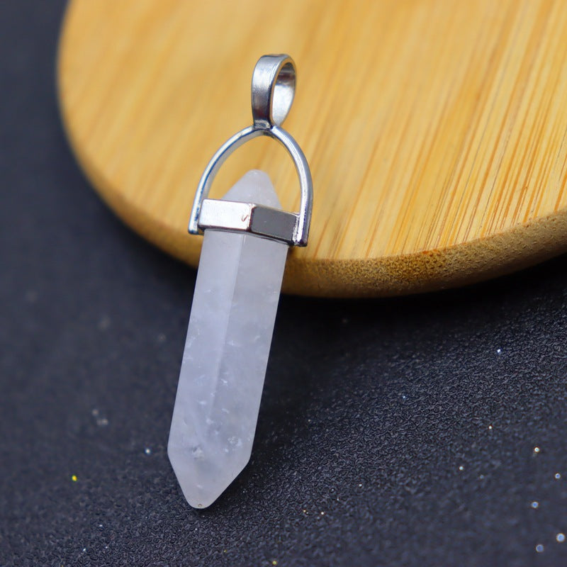 Natural Stone Crystal Hexagon Prism Bullet Pendants