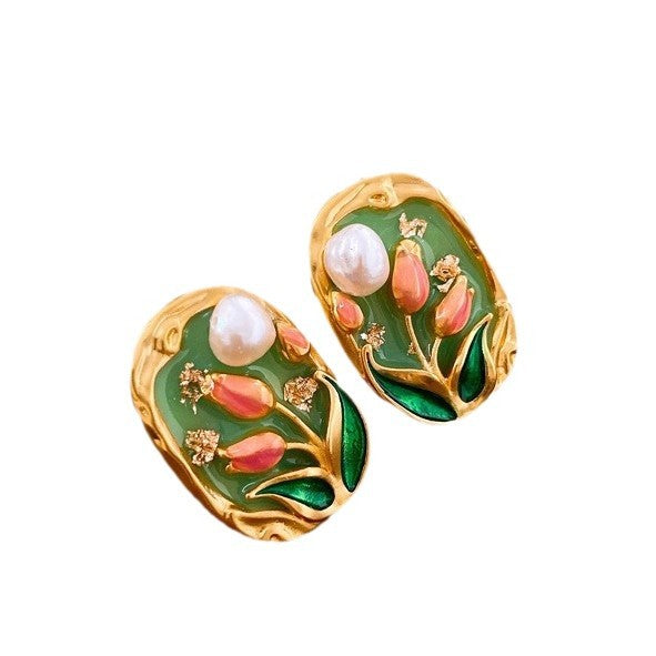 Women's Enamel Oil Painting Style Light Luxury Earrings