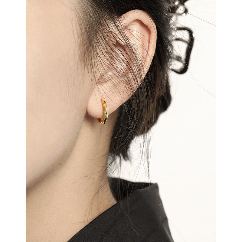 Women's Korean Style Niche Design Minimalist Geometric Circle Textured Sterling Earrings