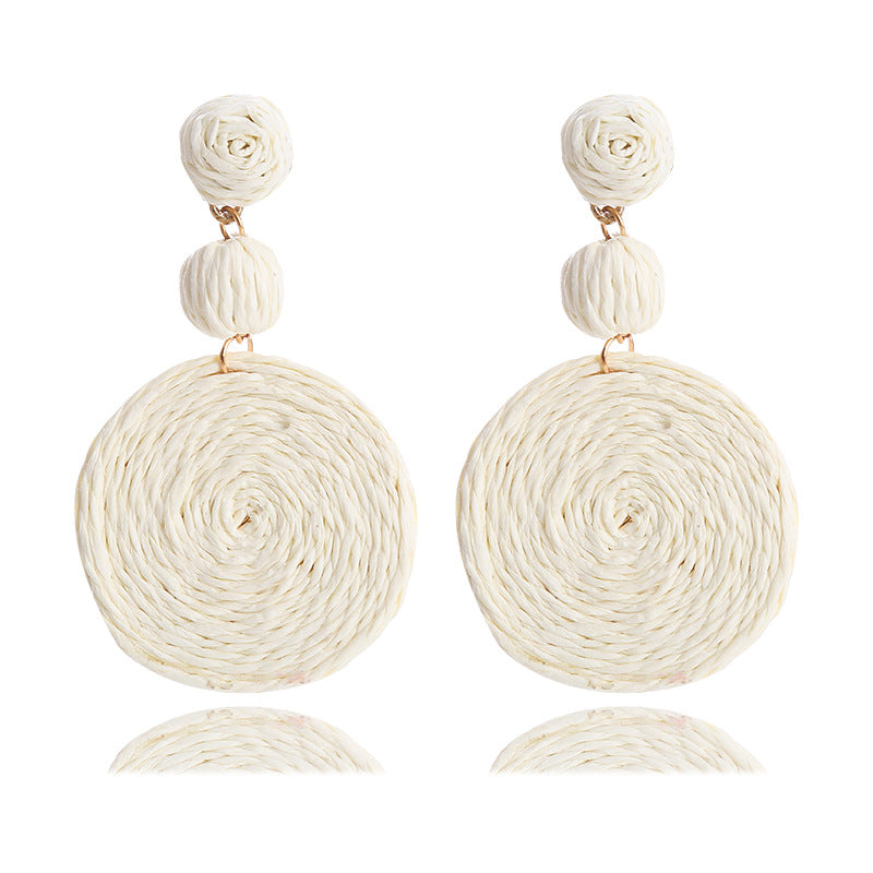 Bohemian Raffia Round Summer Beach Vacation Earrings