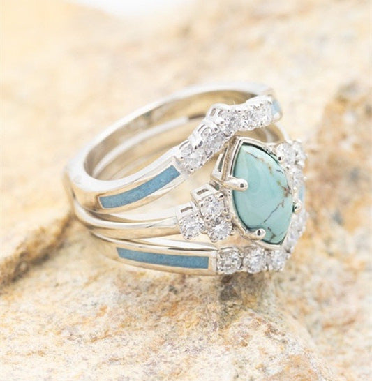 Women's Alloy Geometric Turquoise Set Of Ornament Rings