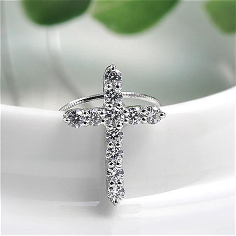 Cross Simple Rhinestone Yellow Gold Clavicle Pendants