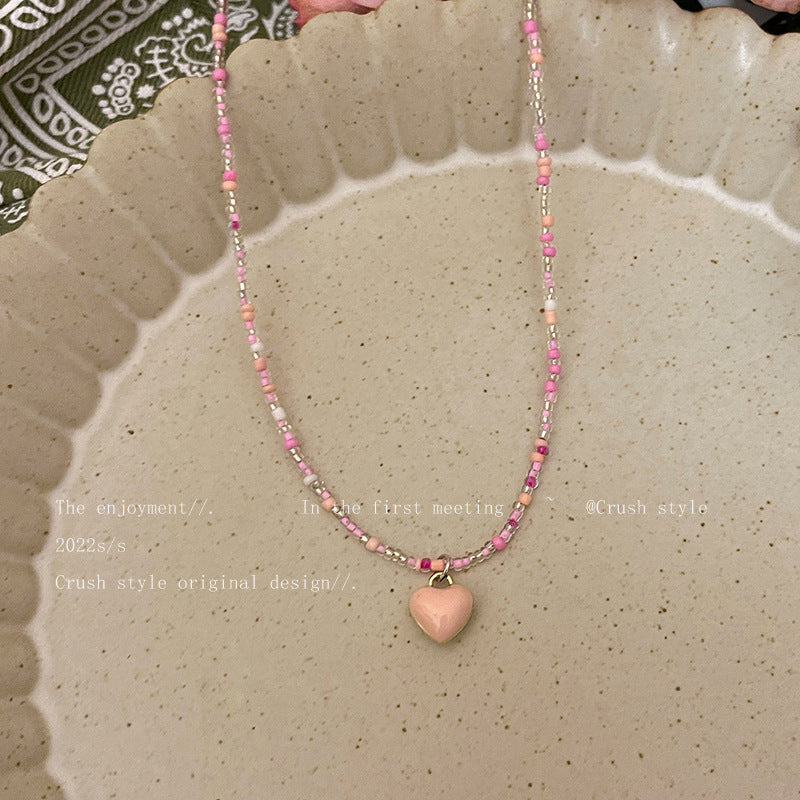 Mori Heart-shaped Beaded Cute Sweet Temperament Necklaces