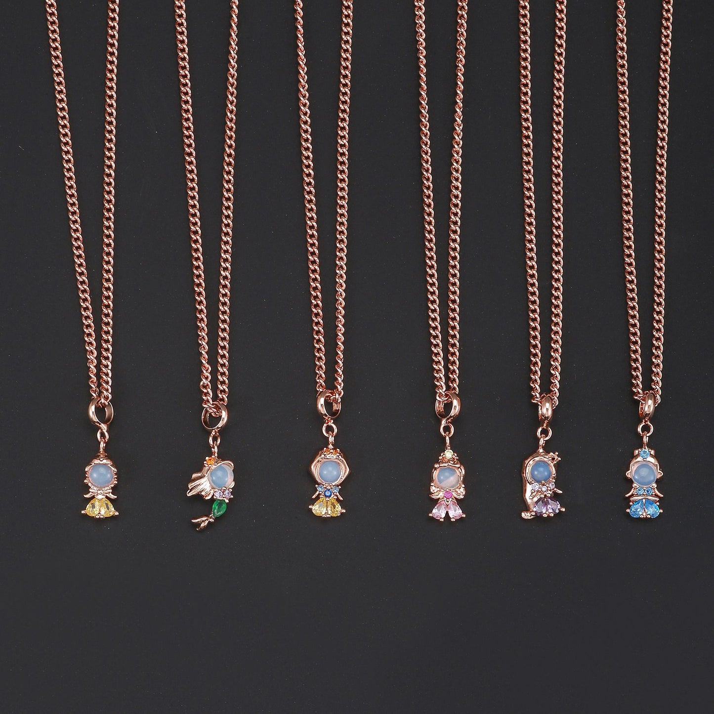 Zircon Cartoon Princess Fashion Mermaid Real Gold Necklaces