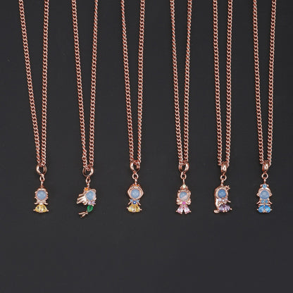 Zircon Cartoon Princess Fashion Mermaid Real Gold Necklaces