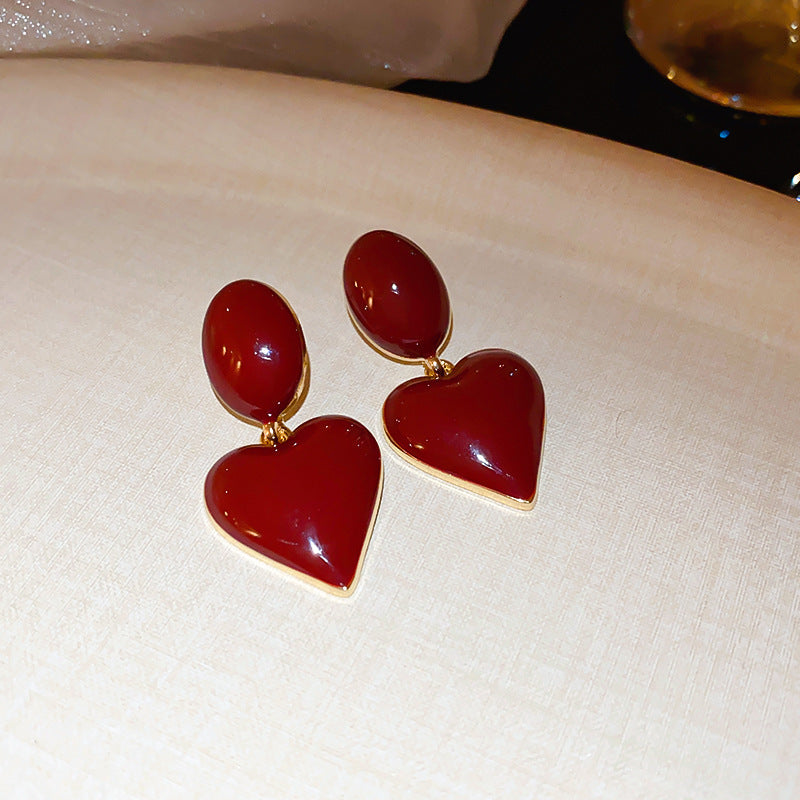 Gold Electroplated Sier Needle Red Dripping Earrings