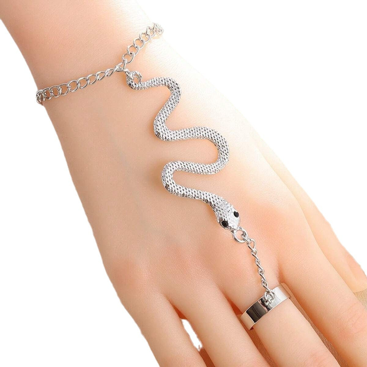 Women's Punk Snake-shaped Armband Finger Chain Integrated Rings