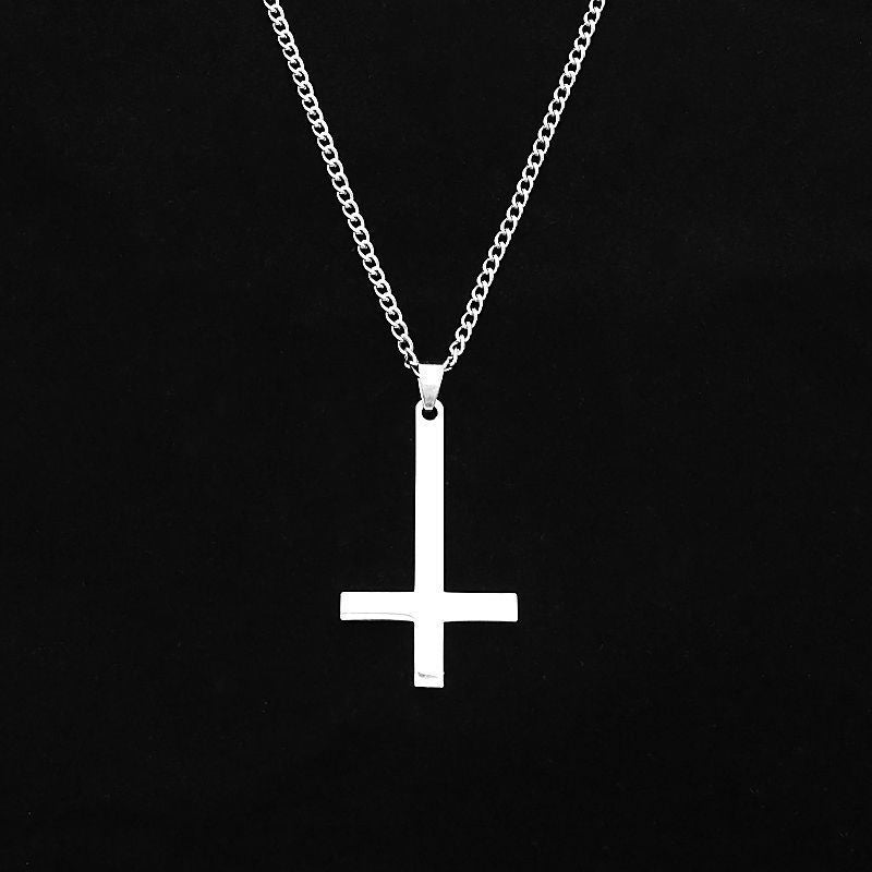 White Inverted Cross Titanium Steel Male Female Necklaces