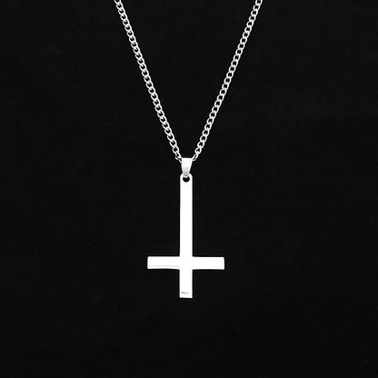 White Inverted Cross Titanium Steel Male Female Necklaces