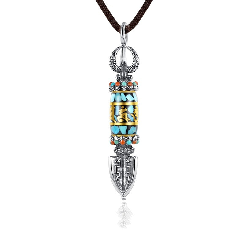 Men's Vajra Turquoise Six Words Mantra Rotatable Fashion Pendants