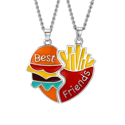 Women's Rainbow Burger Fries Fashion Heart-shaped Good Necklaces