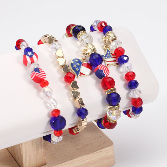 Flag Red White Blue Artificial Crystal Independence Bracelets