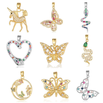 Unicorn Love Heart Color Zirconium Copper Pendants