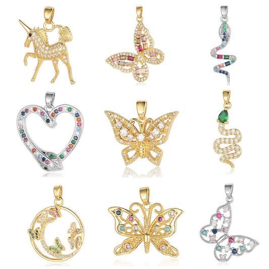 Unicorn Love Heart Color Zirconium Copper Pendants
