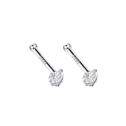 Sier Zircon Ear Light Luxury Minority Double-headed Bone Earrings