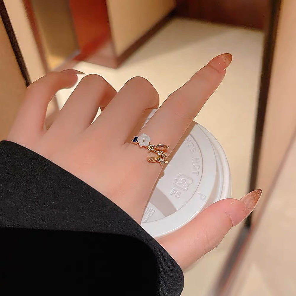 High Sense Color Zircon Flower Female Open Rings