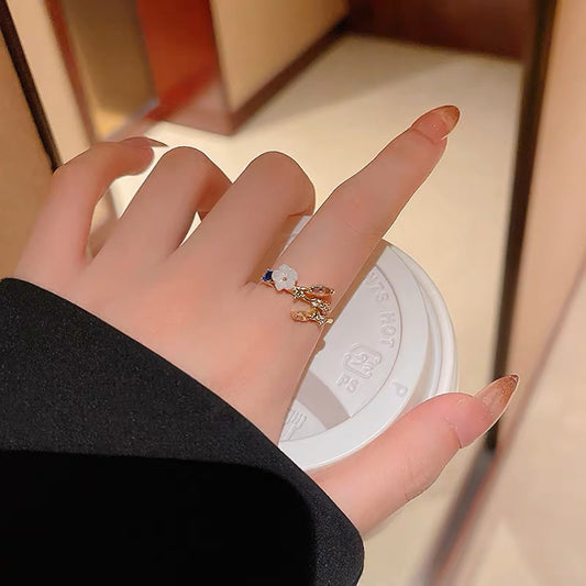 High Sense Color Zircon Flower Female Open Rings