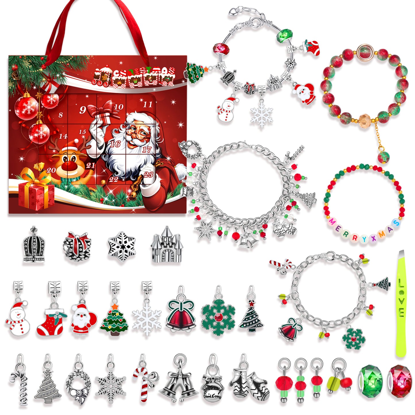 Children's Ornament Beaded Christmas Grid Snowman Blind Bracelets