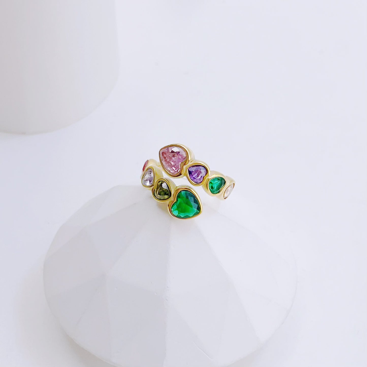 Design Peach Heart Zircon For Titanium Steel No Fading Rings