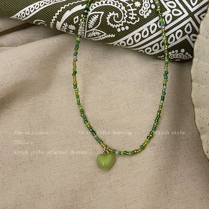 Mori Heart-shaped Beaded Cute Sweet Temperament Necklaces