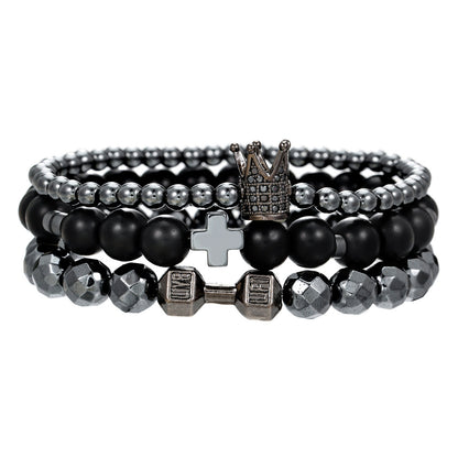 Men's Beaded Suit Haematite Cross Dumbbell Zircon Bracelets