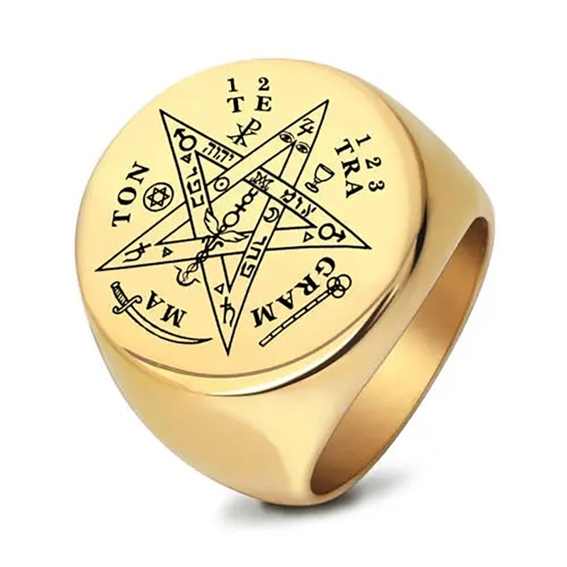 Women's Five-pointed Star Stamp Letter Geometric Glossy Trendy Rings