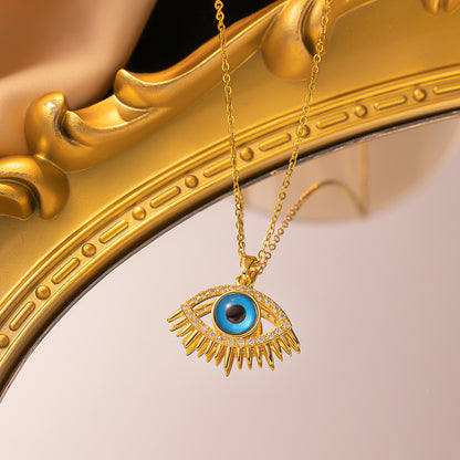 Women's Blue Eyes Devil's Eye Titanium Steel Necklaces