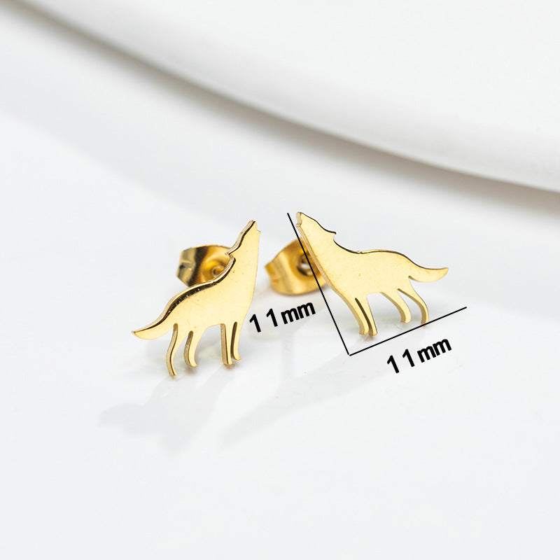 French Style Stainless Steel Cute Animal Personality Wolf Earrings