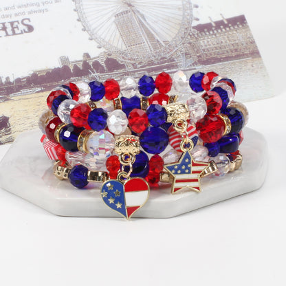 Flag Red White Blue Artificial Crystal Independence Bracelets