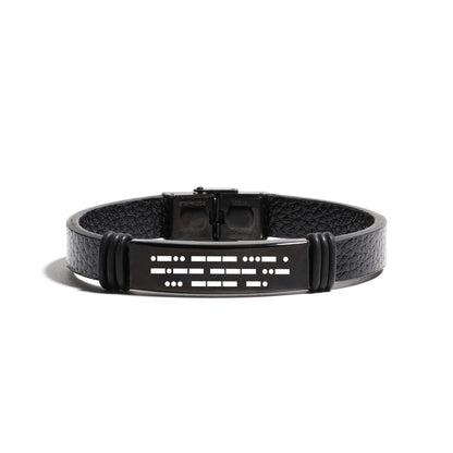 Moss Password Leather Black Stainless Steel Bracelets