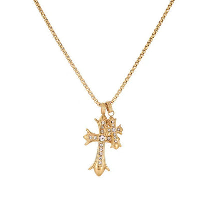 Women's & Men's Sweater Accessories Full Diamond Double Cross Mild Luxury Necklaces