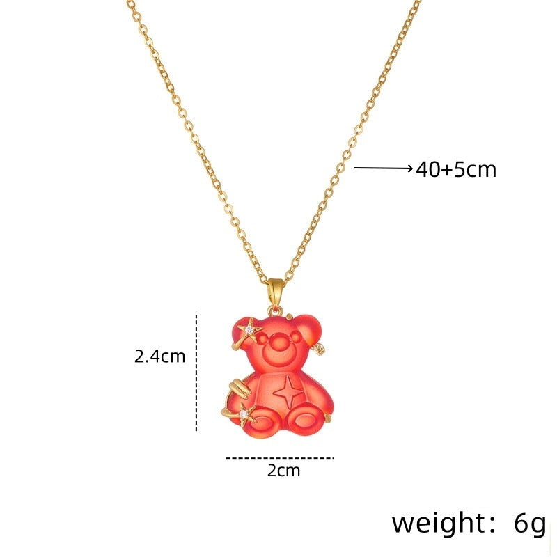 Women's Copper Micro Inlaid Zircon Resin Bear Stainless Steel Light Necklaces