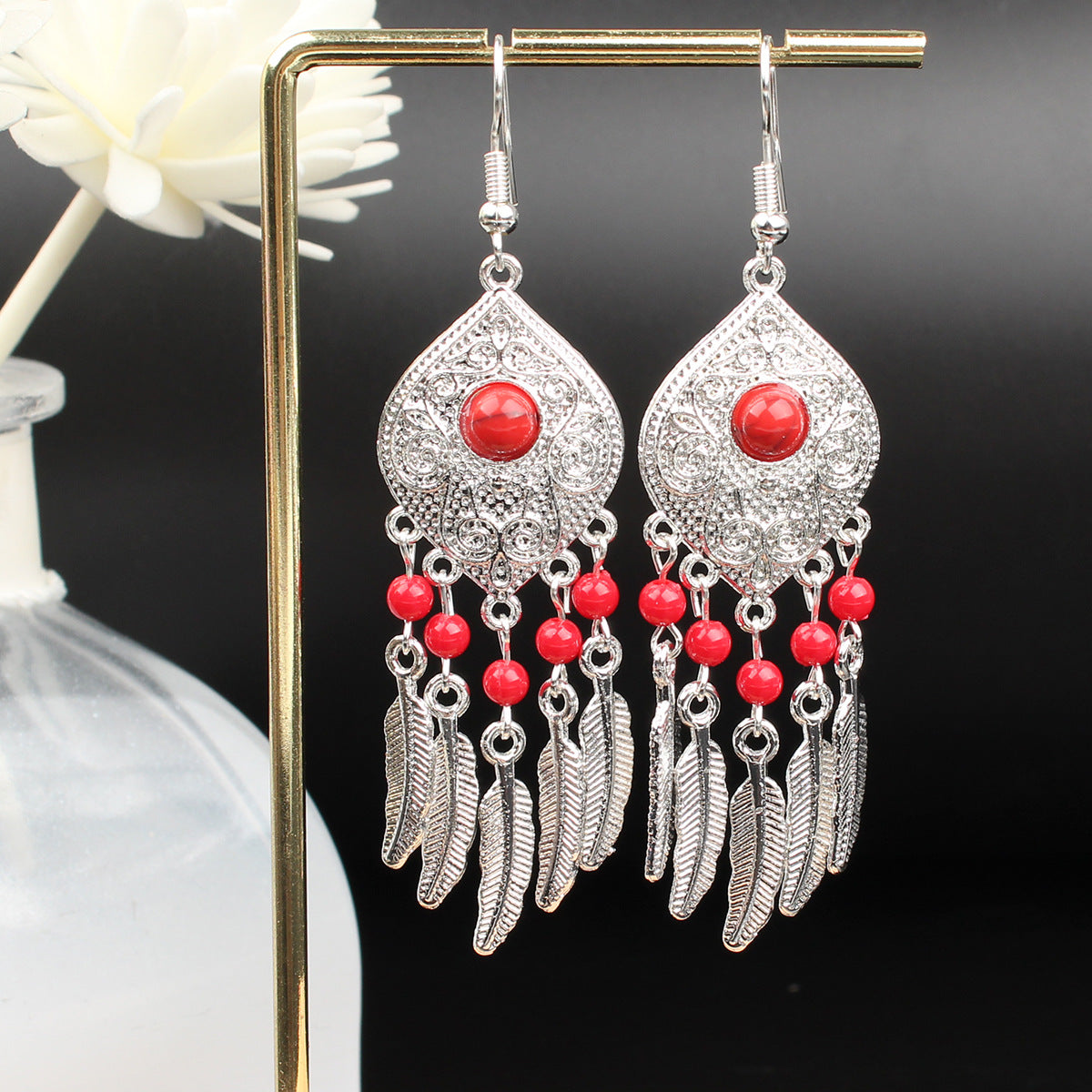 Tassel Turquoise Retro Imitation Miao Sier Minority National Style Earrings