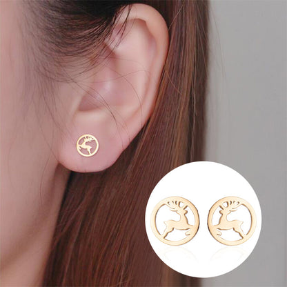 Women's Animal Elk Simple Moon Cat Asymmetric Earrings