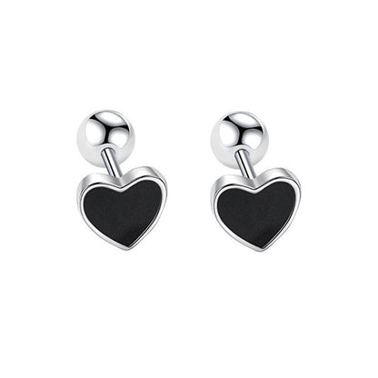 Women's & Men's Four-leaf Clover Thread Black Epoxy Love Heart Earrings