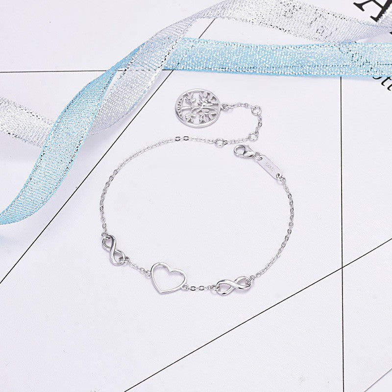 Sier Inlaid Zircon Infinite Heart Female Bracelets