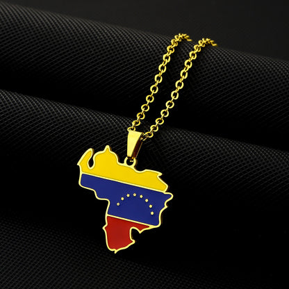 Women's & Men's Venezuela Map Flag Oil Dripping Retro Necklaces