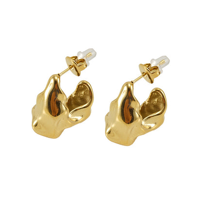 Women's Steel Fashionable Irregular Titanium Electroplated Gold Earrings